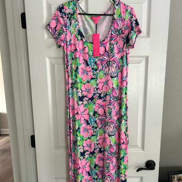 Lilly Pulitzer Dresses & Skirts - Lilly Pulitzer WYNNE MAXI DRESS High Tide Navy Tall Order Pink Blue NWT